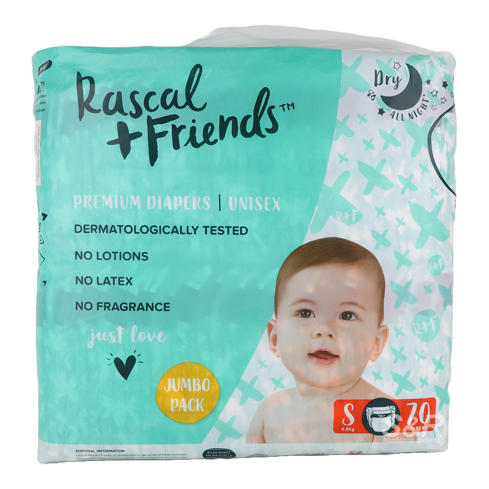 Rascal + Friends Premium Diapers Small 70pcs